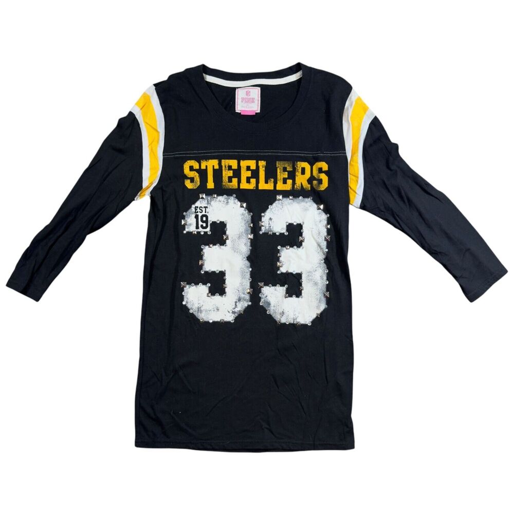NFL PINK 5th & Ocean Pittsburgh Steelers T-Shirt Women's Large Black Round Neck
